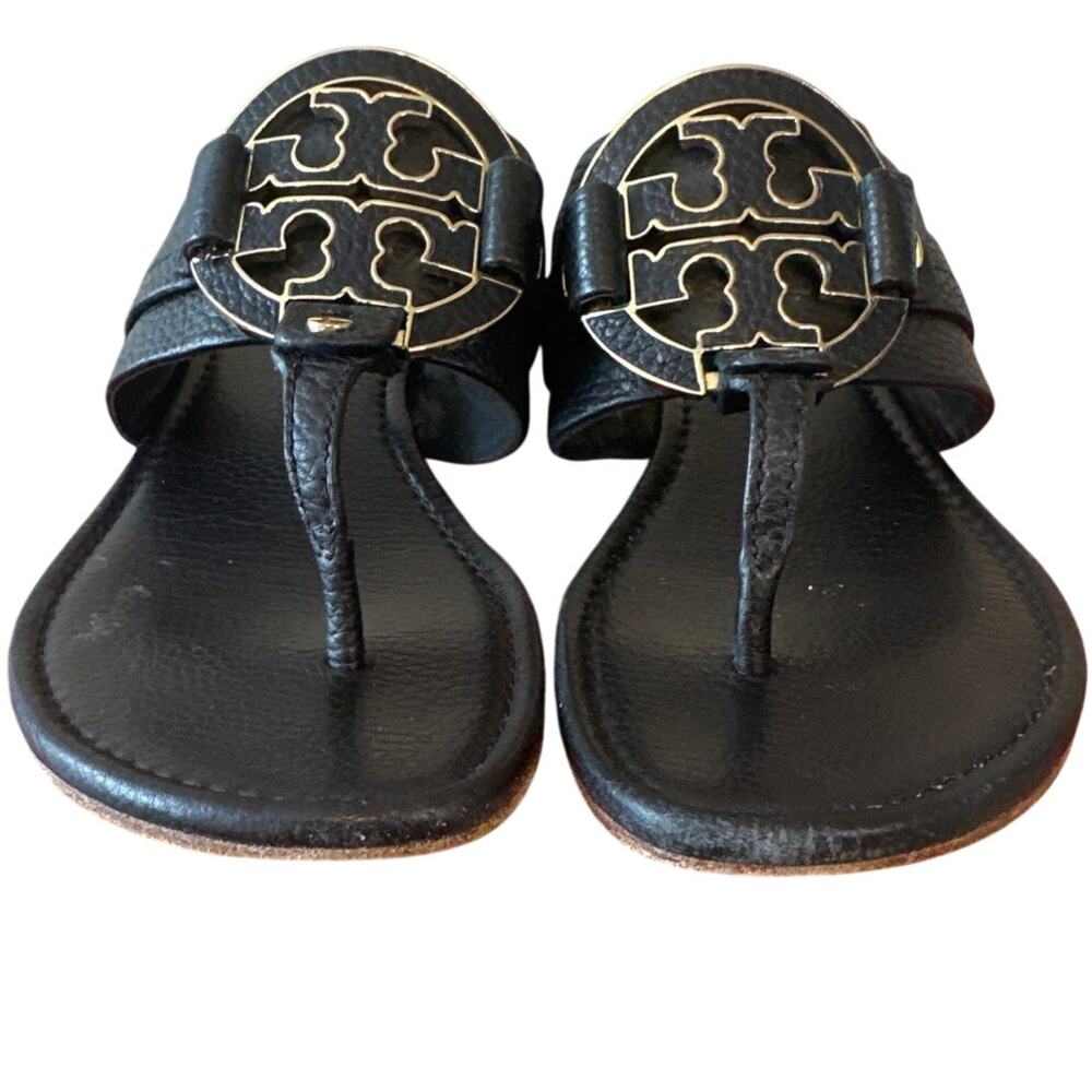 Tory Burch Amanda Thong Sandals Black Pebbled Leather 8.5 - Picture 2 of 11